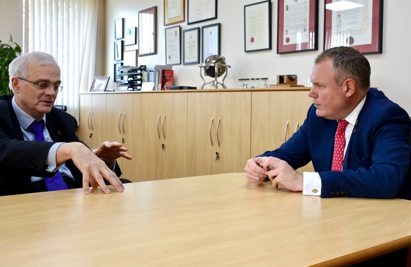 Conor pictured talking to Vice-Chancellor Sir Christopher Snowden. 