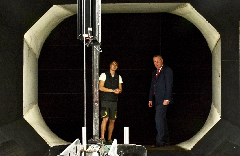 Conor pictured in the SU Wind Tunnel with Dr David Marshall. 