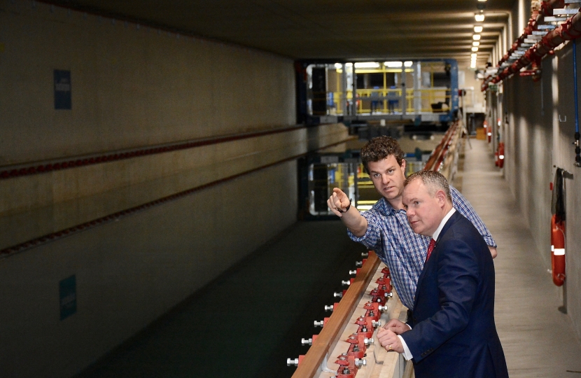 Conor pictured being shown the Boldrewood Towing Tank by Steve Turnock. 