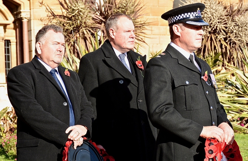 Conor pictured walking to the Cenotaph alongside Martyn Underhill, Dorset Police & Crimes Commissioner and Chief Superintendent Colin Searle, Territorial Policing Commander. 