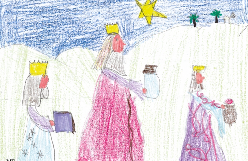 Design by Charlotte Crowe, aged 8.  A pupil at St Luke’s School, Winton, Bournemouth. Winner of Conor Burns MP’s Christmas Card Competition 2017.