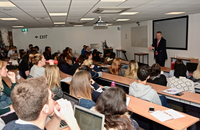 Conor pictured talking to BU students about the local tourism after Brexit. 