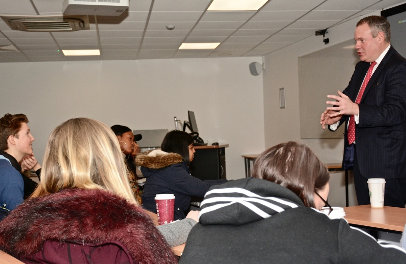 Conor pictured talking to BU students about the local tourism after Brexit. 