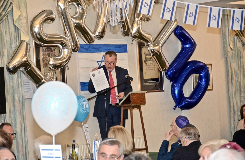 Conor pictured presenting letter to the Bournemouth Hebrew Congregation from the Prime Minister.