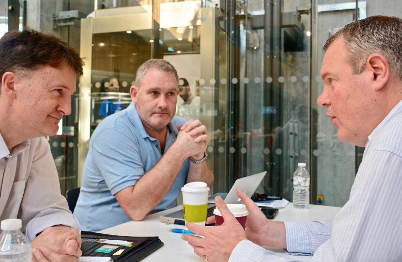 Conor pictured discussing rough-sleeping with Alistair Doxat-Purser and Ian Jones.