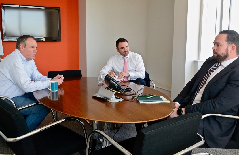 Conor pictured discussing the Growing Business Forum with Robert Rutherford, CEO of QuoStar and James Stelfox, Managing Director of QuoStar.  