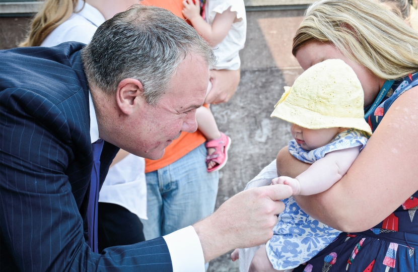 Conor pictured saying hello to a future Manorside Academy student. 