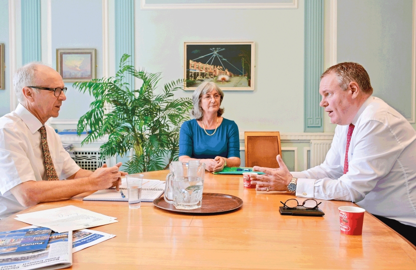 Conor discussing the enforcement of anti-social behaviour with Andrew Flockhart and Cllr Janet Walton.