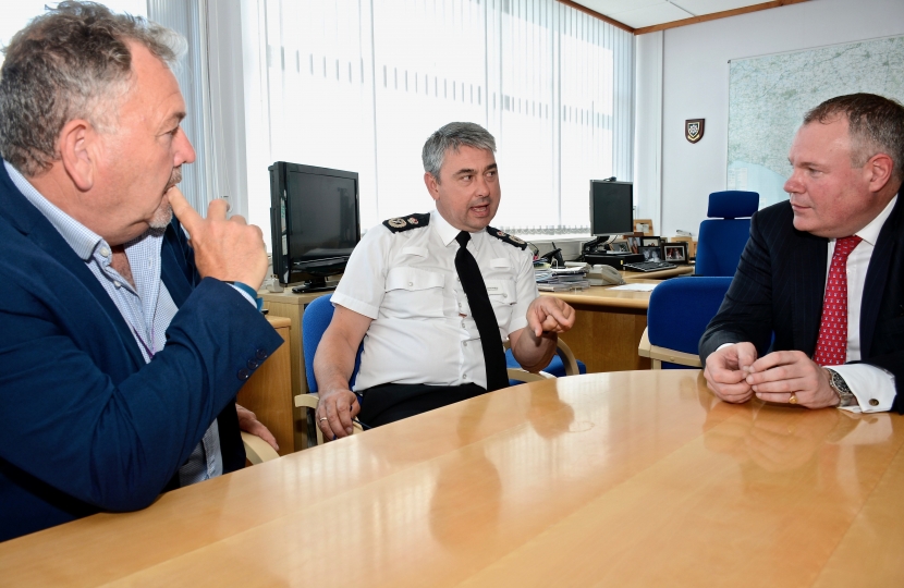 Conor with Chief Constable James Vaughan and Police Crime Commissioner Martyn Underhill.