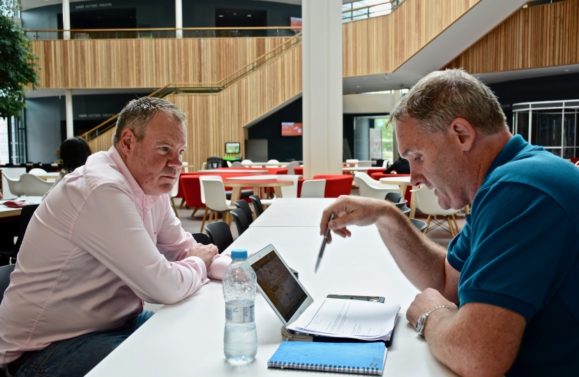 Conor with Ian Jones, BU’s Head of Community Regional Partnerships, planning an event on homelessness and other events the university are involved with.