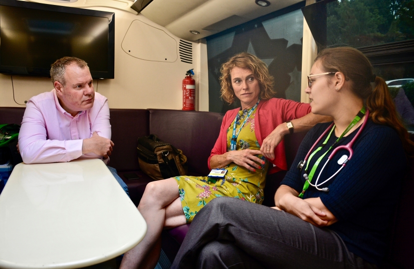 Conor on the Health Bus. The health bus run by Boscombe GP Maggi Kirk operates from St Stephen’s Church Hall in Bournemouth and provides medical care for those living on the streets. 