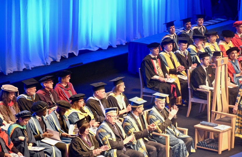 Conor at the graduation ceremony for those BU students receiving their degrees in Media and Communications.