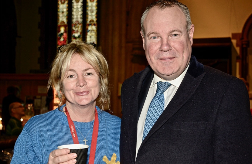 Conor with the St Peter's Church Parish Warden, Jane Styslinger.