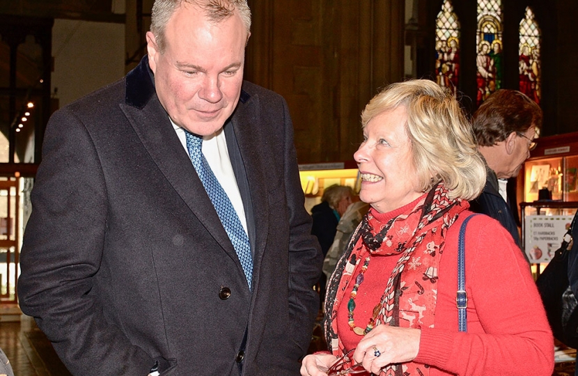 Conor with the St Peter's Church Deputy Parish Warden, Virginia Beck.