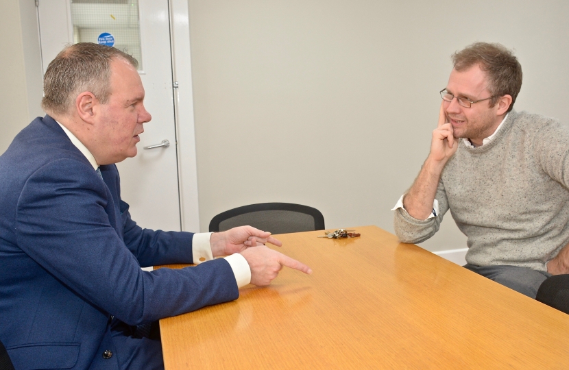 Conor discussing how to best help those with addictions with Bournemouth YMCA CEO Dr Gareth Sherwood.