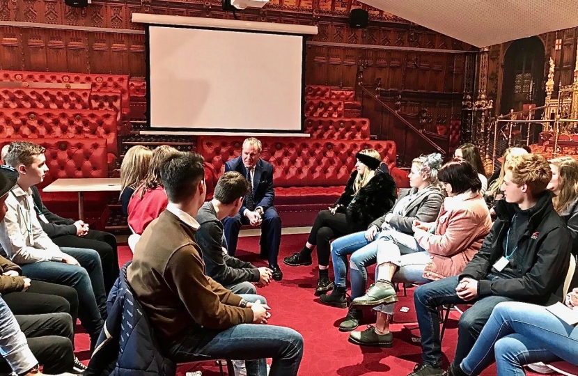 Conor chats to local students visiting him in Westminster.