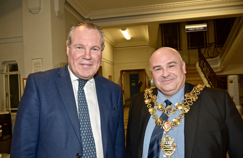 Conor with the Mayor of Poole, Cllr Sean Gabriel, at the Youth Parliament hustings.