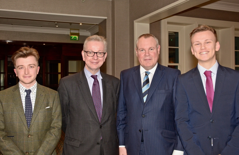 Conor with Environment Secrtary Rt Hon Michael Gove MP and two political students from BU.