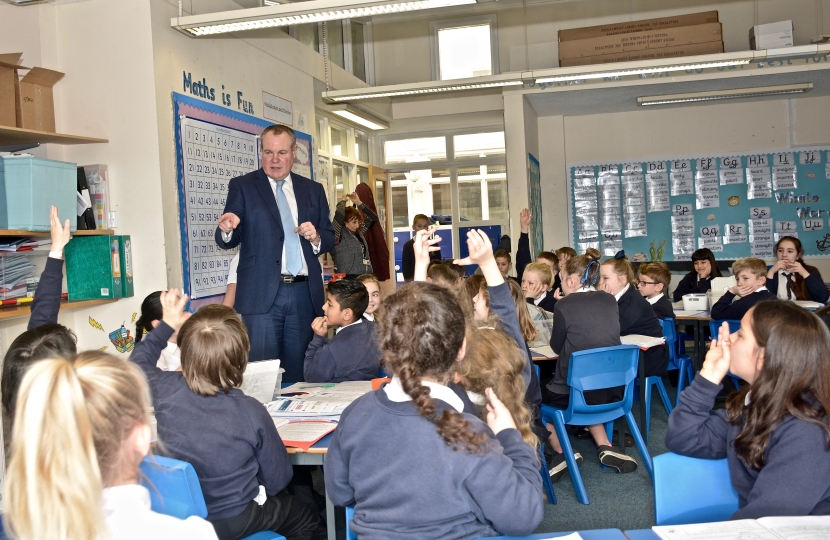 Conor answering questions from pupils at St Joseph's School.