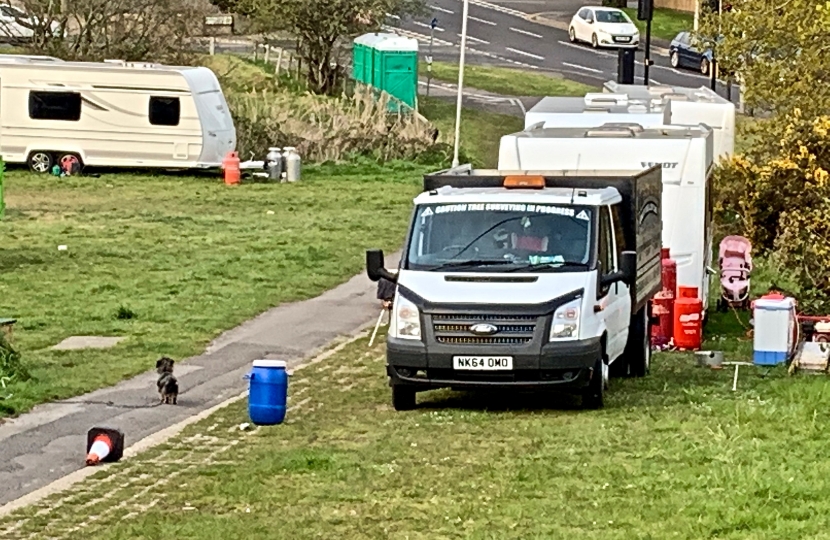 A photograph of the recent illegal encampment in Alderney.