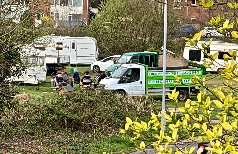 A photograph of the recent illegal encampment in Alderney.