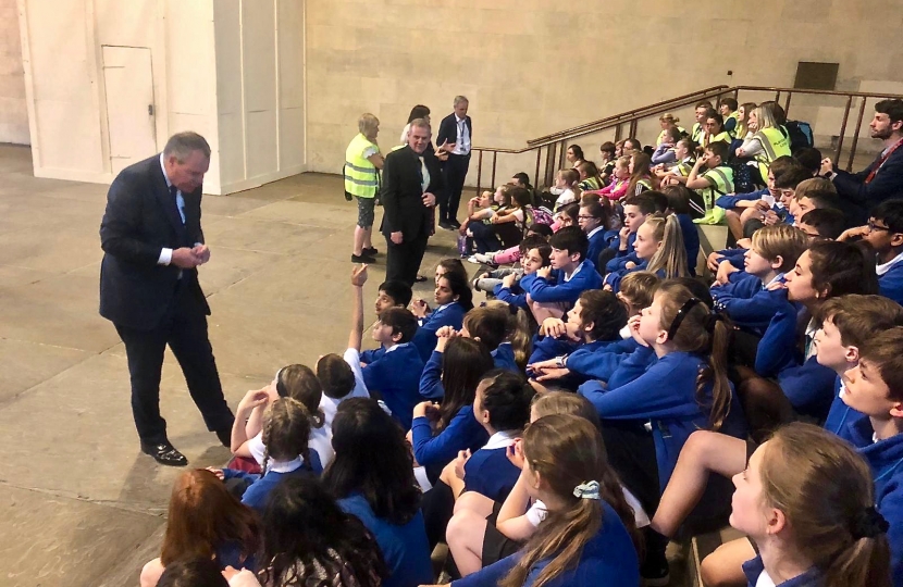 Conor with pupils from St Michaels School in Westminster Hall.