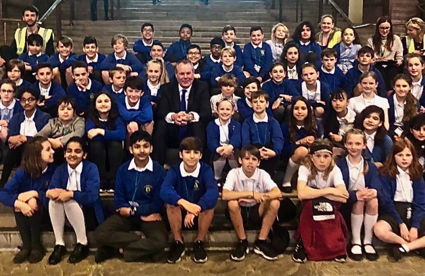 Conor with pupils from St Michaels School in Westminster Hall.