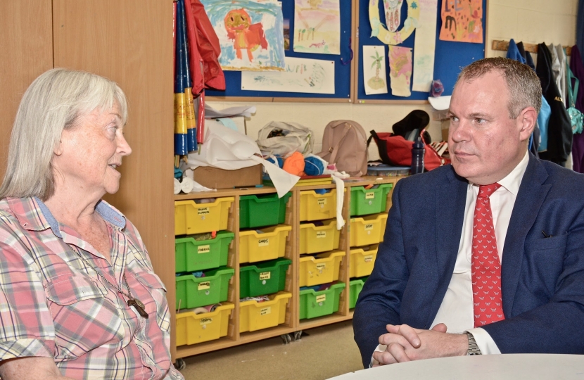 Conor chatting to Fernheath Play Chair Paddy Williamson.