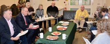 Conor pictured answering questions from members of Bourne Valley Action Group with Police & Crimes Commissioner, Martyn Underhill.