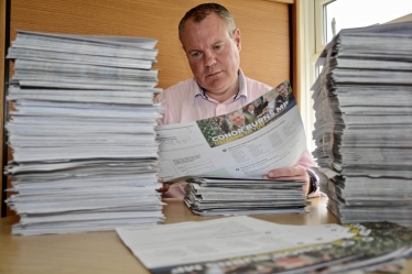 Conor reading some of the many responses to his constituency survey.