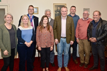 Conor and Cllr Don McQueen with members of Moordown Traders Association.