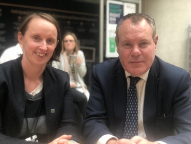 Conor with Bournemouth resident Rachel Maidment at the "Ask Her To Stand" event.