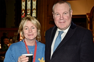 Conor with the St Peter's Church Parish Warden, Jane Styslinger.