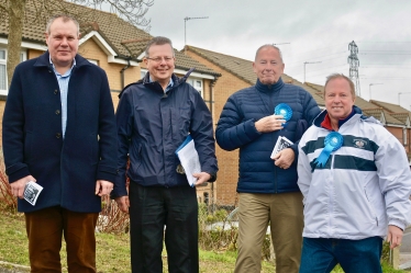 Conor with a team of local Conservatives during a canvassing session in Alderney.