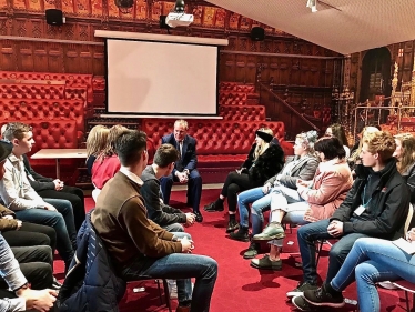 Conor chats to local students visiting him in Westminster.