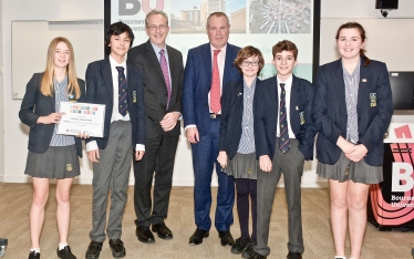 Conor with pupils from St Peter's Catholic School, winners of the Schools' Industrial Strategy Creative Challenge 2019.