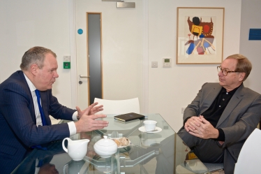 Conor with the Principal and Vice Chancellor of the Arts University Bournemouth, Stuart Bartholomew.