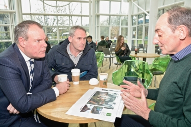 Conor discussing the plans for the development of Talbot Village and White Farm with Ian Jones from BU and local residents.