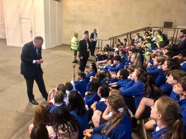 Conor with pupils from St Michaels School in Westminster Hall.